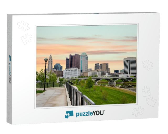 Green Grass At City Park with the City Skyline of Columbu... Jigsaw Puzzle