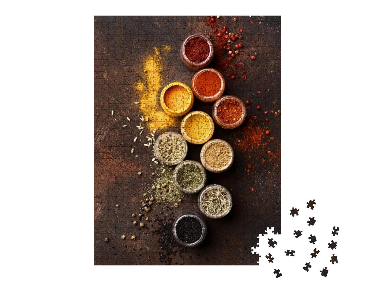 Set of Various Multicolored Spices in Jars Over Dark Brow... Jigsaw Puzzle with 1000 pieces