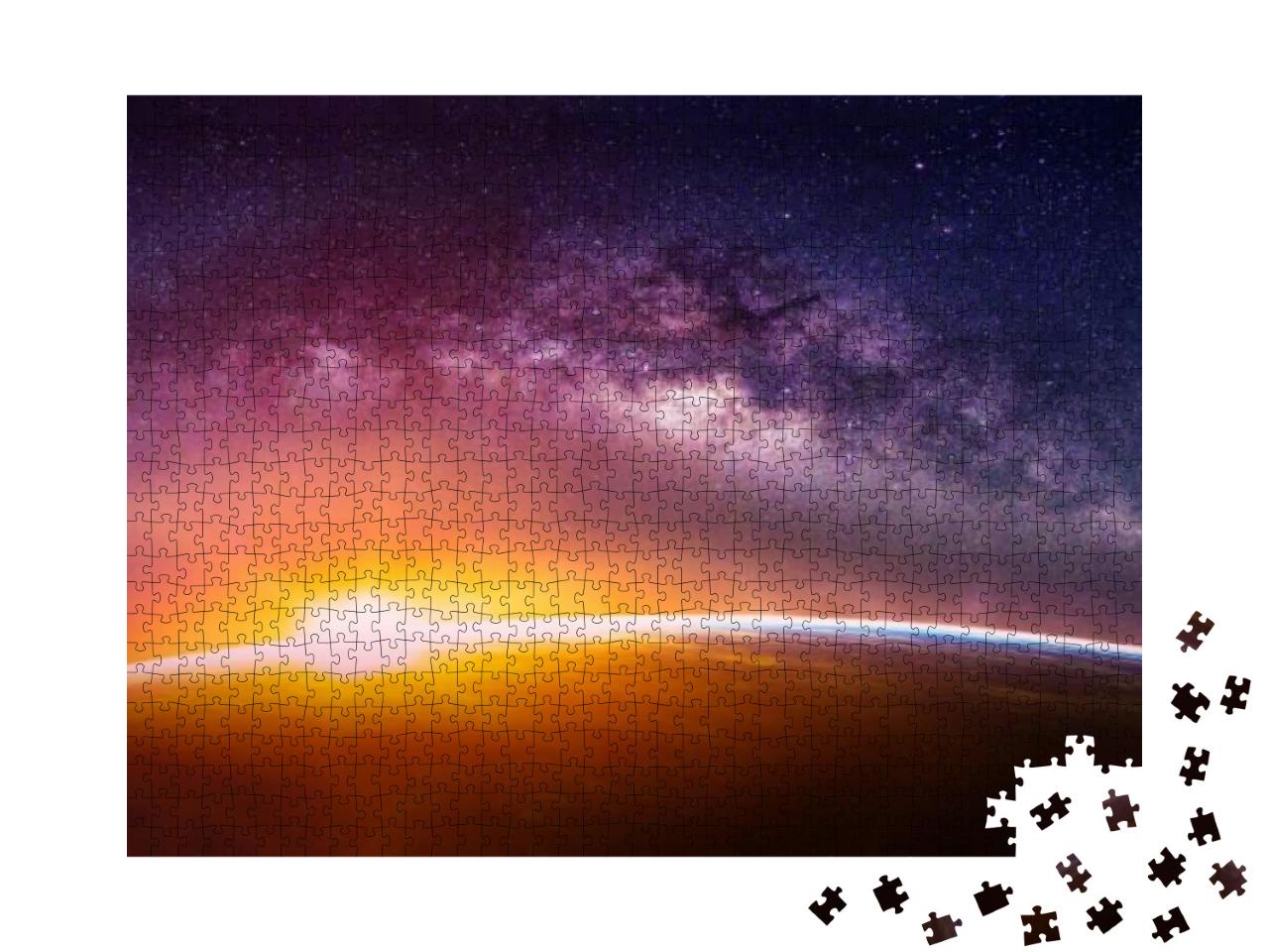Landscape with Milky Way Galaxy. Sunrise & Earth View fro... Jigsaw Puzzle with 1000 pieces