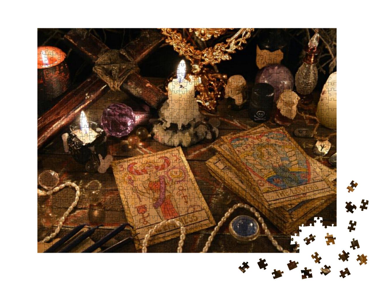 Mystic Ritual with Tarot Cards, Vintage Objects, C... Jigsaw Puzzle with 1000 pieces