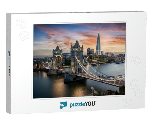Aerial View to the Illuminated Tower Bridge & Skyline of... Jigsaw Puzzle