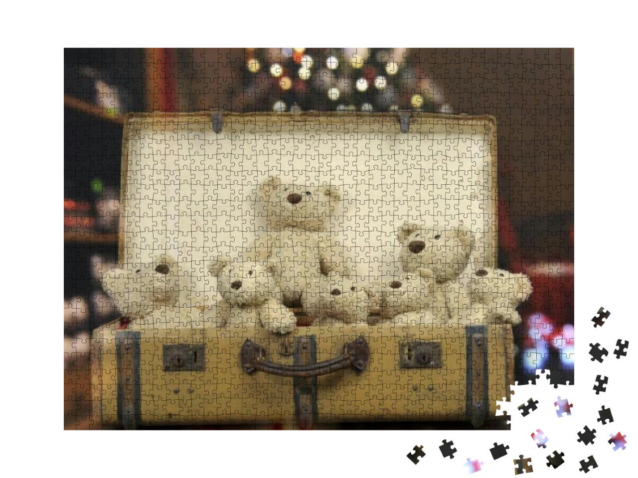 Lots of Teddy Bears in an Old Vintage Suitcase, Christmas... Jigsaw Puzzle with 1000 pieces