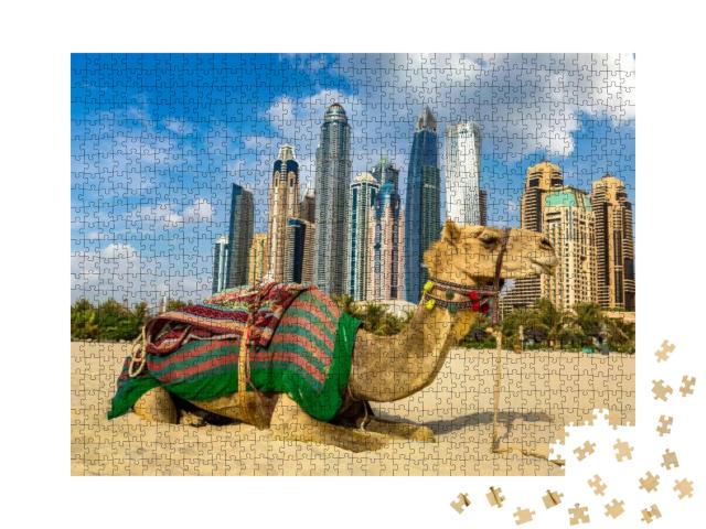 Camel in Front of Dubai Marina in a Summer Day, United Ar... Jigsaw Puzzle with 1000 pieces