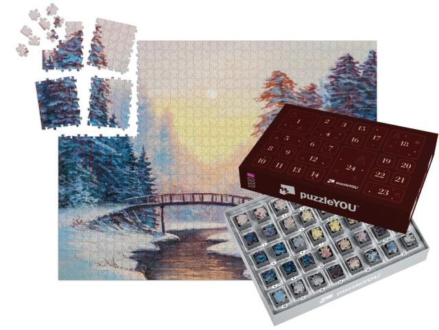 Winter Landscape with the River. Original Oil Painting... | Jigsaw Puzzle Advent Calendar