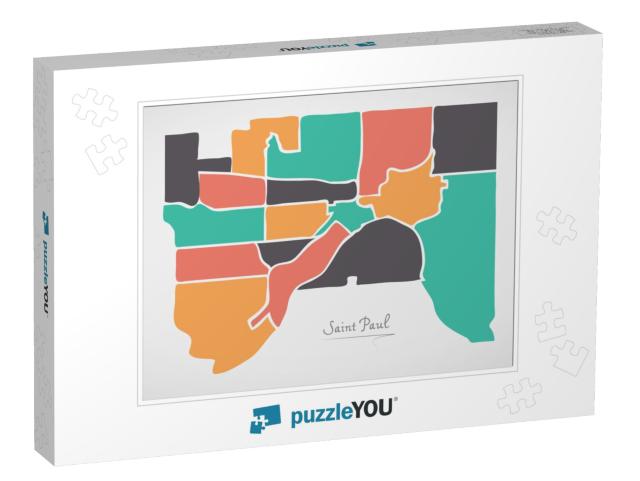 Saint Paul Minnesota Map with Neighborhoods & Modern Roun... Jigsaw Puzzle