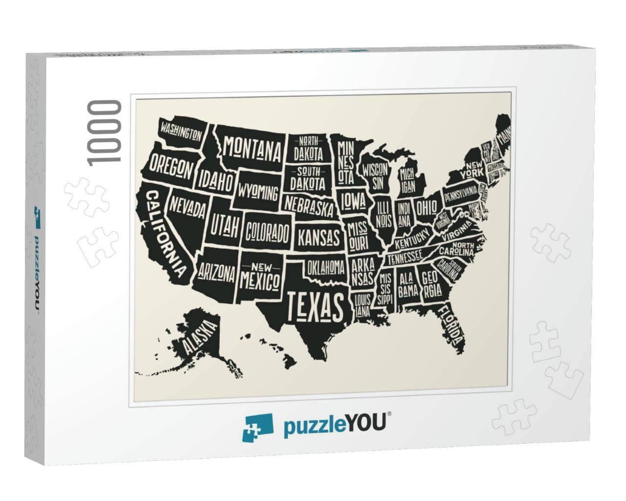 Poster Map of United States of America with State Names... Jigsaw Puzzle with 1000 pieces