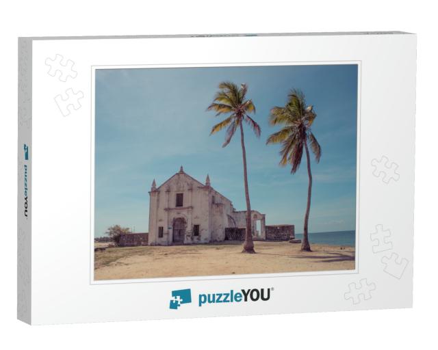 An Old Weathered White Washed Church on the Beach of the... Jigsaw Puzzle