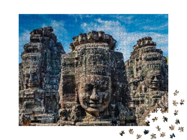 Ancient Stone Faces of Bayon Temple, Angkor, Cambodia... Jigsaw Puzzle with 1000 pieces