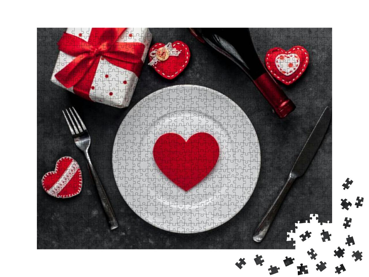 Table Setting for Valentines Day - White Plate, Wine, Gif... Jigsaw Puzzle with 1000 pieces