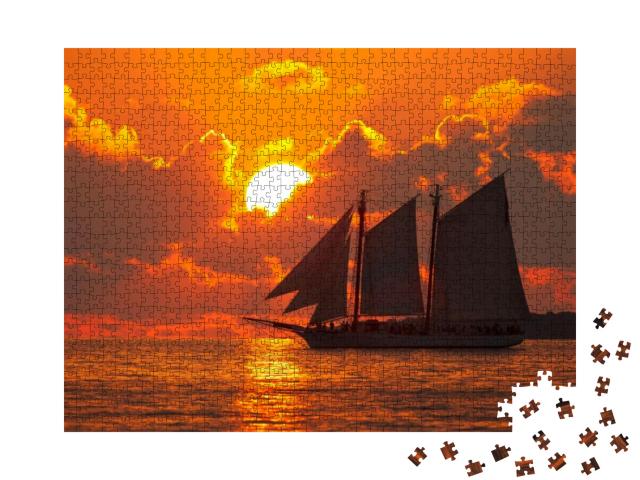 Boat on the Sea At Sunset in Key West, Florida... Jigsaw Puzzle with 1000 pieces