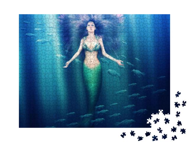 Fantasy. Beautiful Woman Mermaid with Fish Tail & Purple... Jigsaw Puzzle with 1000 pieces