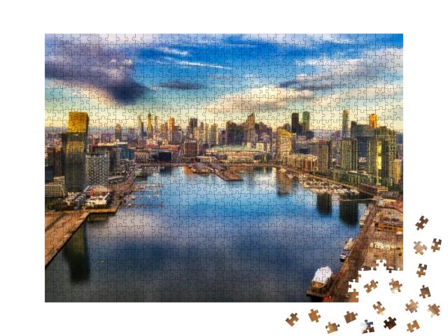 Yarra River Surrounded by Melbourne Suburb Docklands in E... Jigsaw Puzzle with 1000 pieces