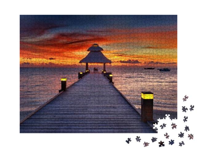Awesome Vivid Sunset Over the Jetty in the Indian Ocean... Jigsaw Puzzle with 1000 pieces