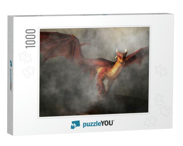 A Red Dragon Emerges from Fog & Smoke. the Monster of Myt... Jigsaw Puzzle with 1000 pieces