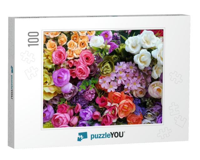 Irregularly Placed Flowers in Various Colors... Jigsaw Puzzle with 100 pieces