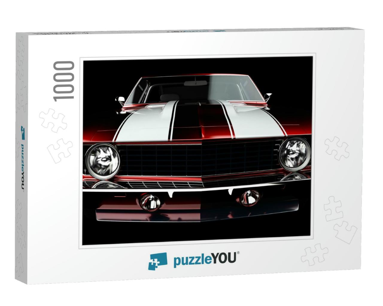 3D Realistic Illustration. Muscle Red Car Rendering Isola... Jigsaw Puzzle with 1000 pieces