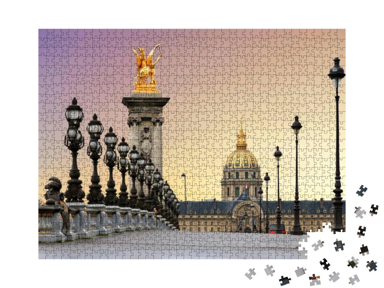 Beautiful Sunrise At the Pont Alexandre Iii & Les Invalid... Jigsaw Puzzle with 1000 pieces