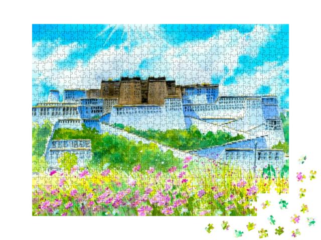 Watercolor Painting - Potala Palace, China... Jigsaw Puzzle with 1000 pieces