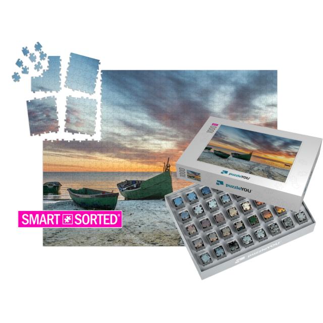 Anchored Fishing Boat on Sandy Beach of the Baltic Sea... | SMART SORTED® | Jigsaw Puzzle with 1000 pieces