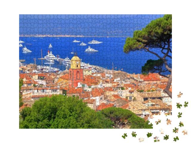 Aerial View to the Old Town & Distant Boats, Saint Tropez... Jigsaw Puzzle with 1000 pieces