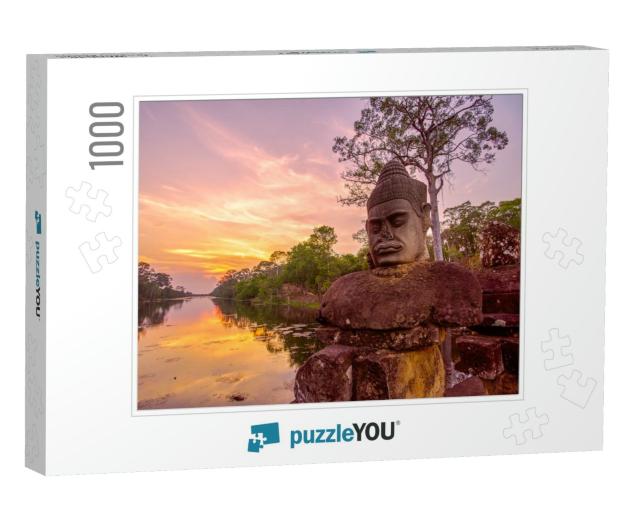 Ancient Statues Outside South Gate of Angkor Thom At Suns... Jigsaw Puzzle with 1000 pieces