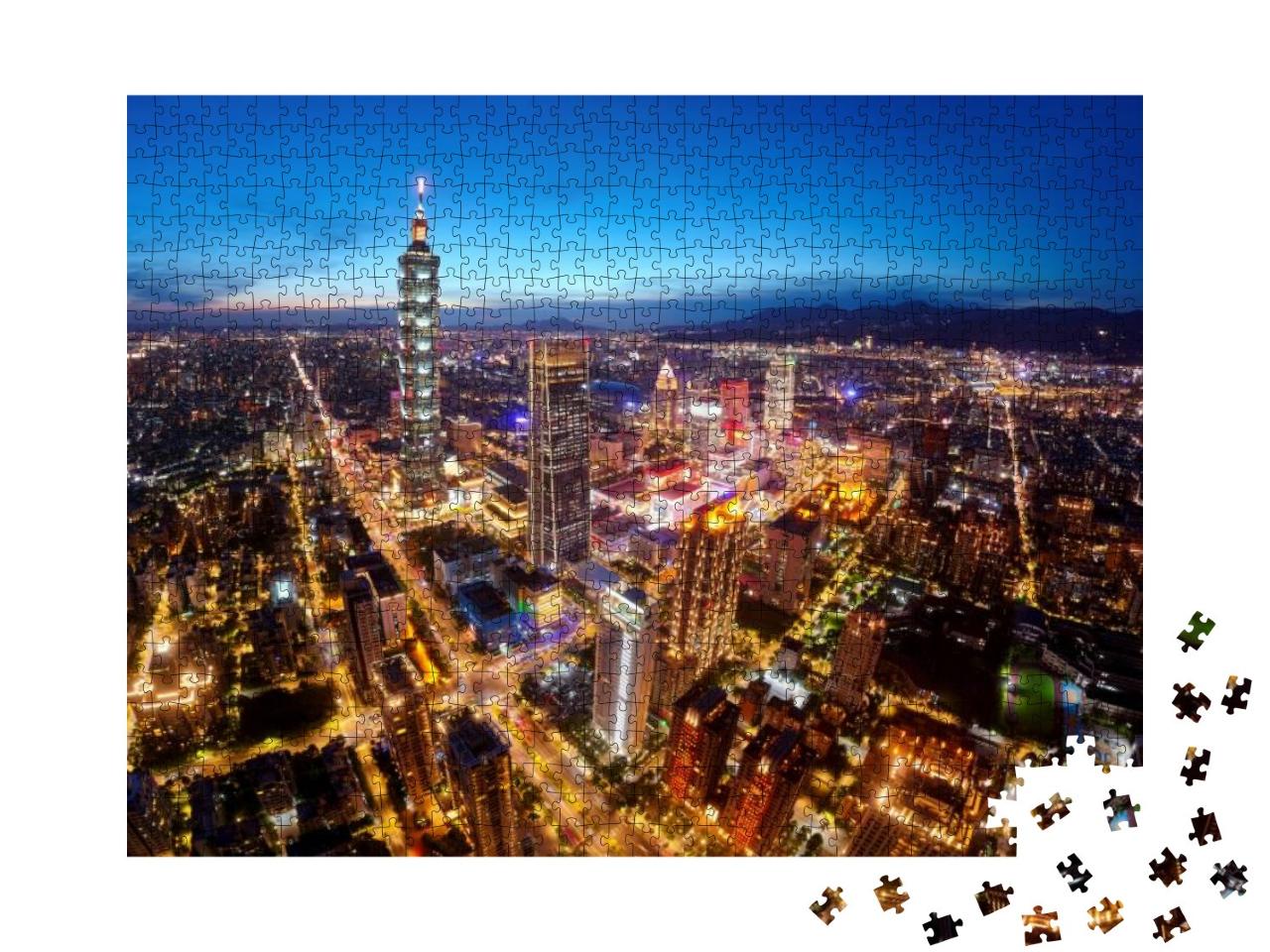 Aerial Panorama of Downtown Taipei At Dusk, the Vibrant C... Jigsaw Puzzle with 1000 pieces