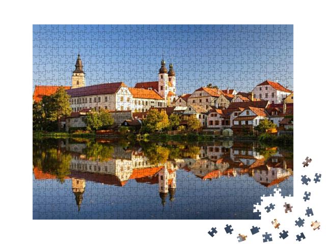 View of Telc Across Pond with Reflections, Southern Morav... Jigsaw Puzzle with 1000 pieces