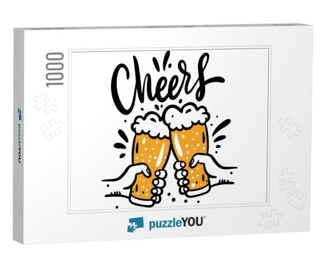 Beer Glasses Mug Hand Drawn Vector Illustration. Cheers L... Jigsaw Puzzle with 1000 pieces