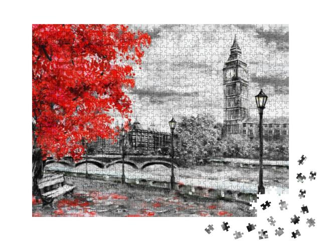 Oil Painting on Canvas, Street of London. Artwork. Big Be... Jigsaw Puzzle with 1000 pieces