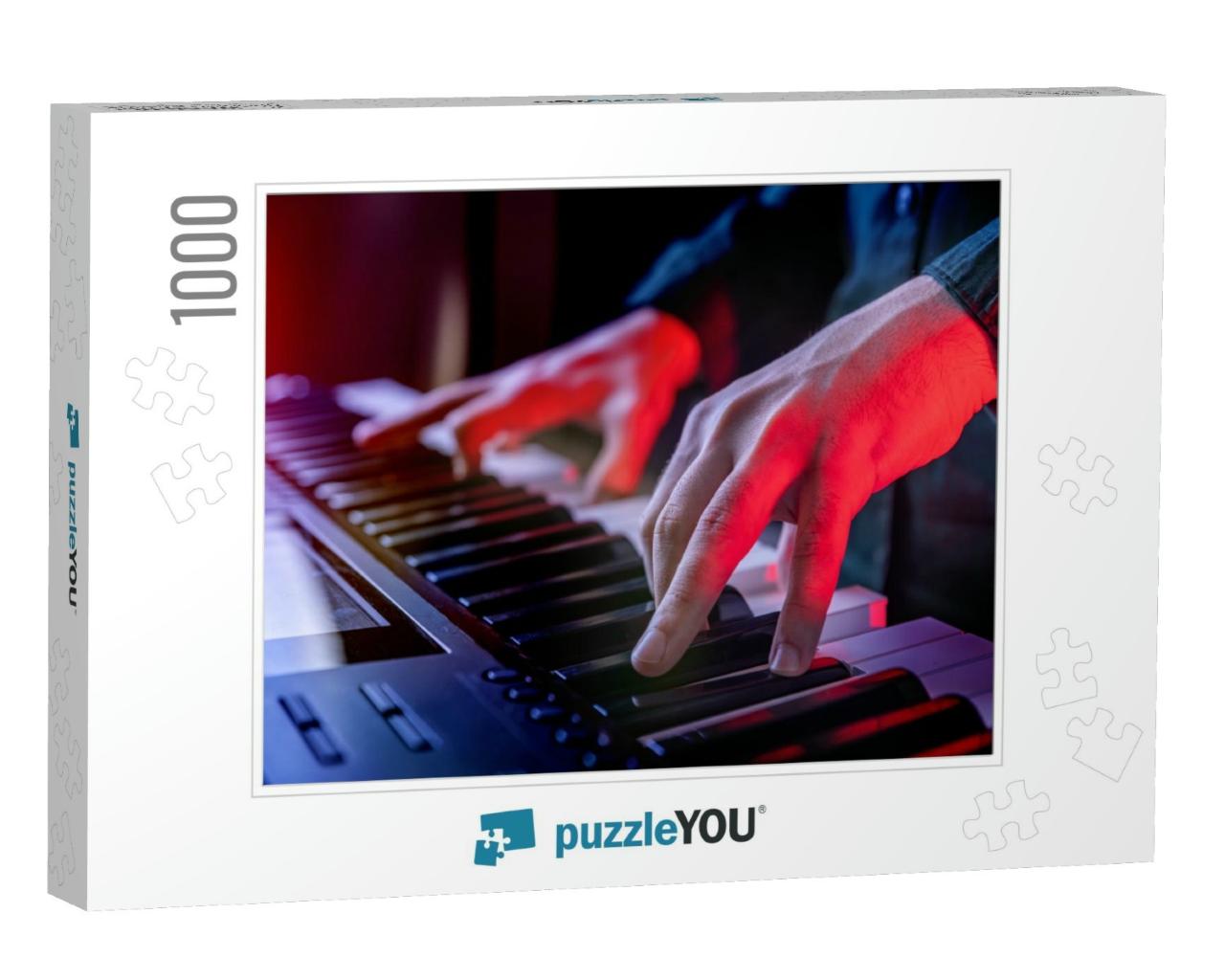 Male Hands Playing Electric Synthesizer Digital Piano, Fi... Jigsaw Puzzle with 1000 pieces