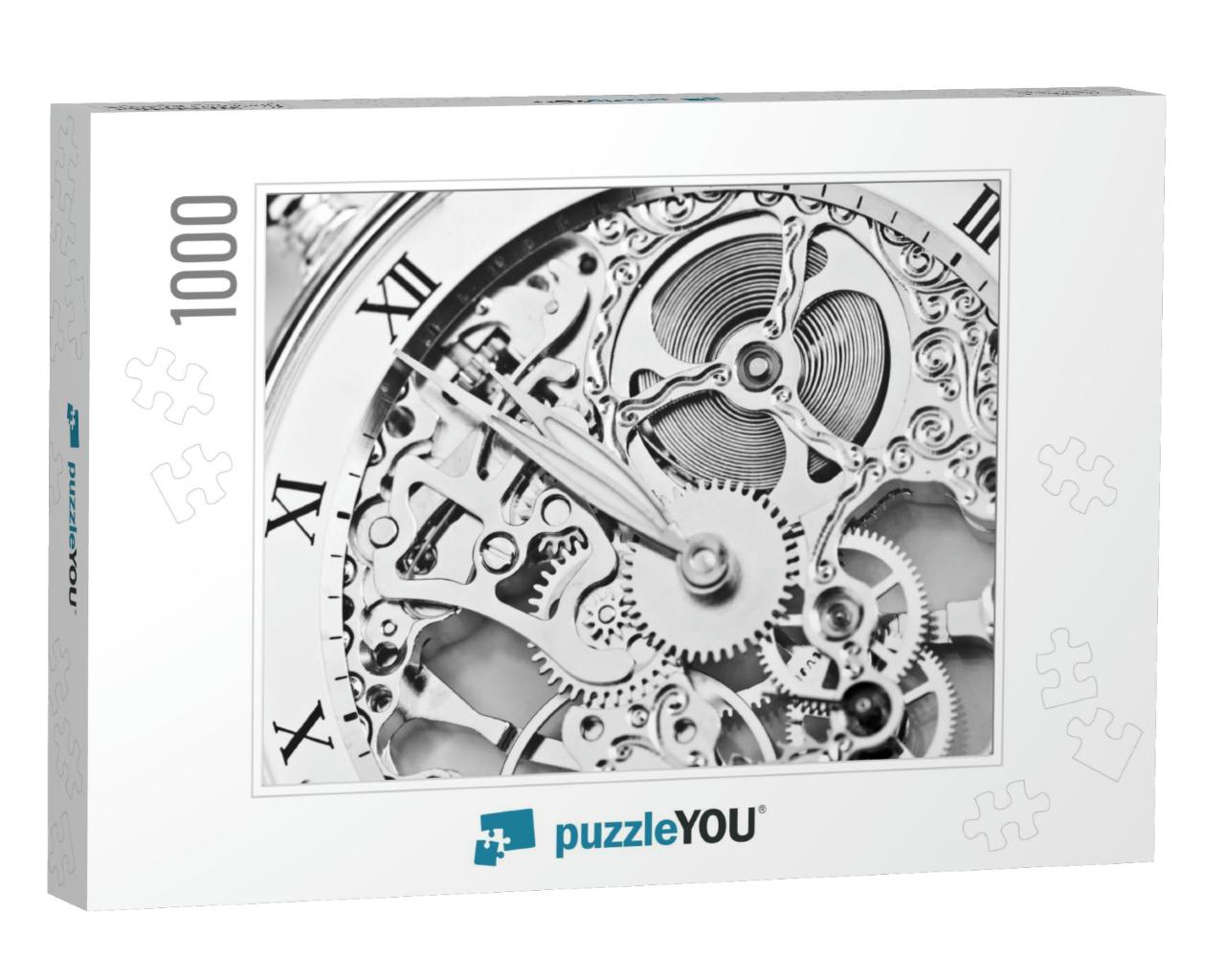 Black & White Close View of Watch Mechanism... Jigsaw Puzzle with 1000 pieces