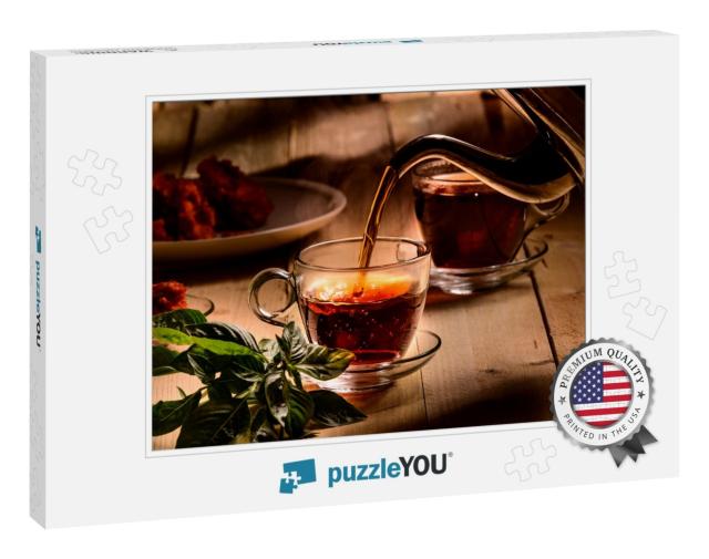 Hot Steaming Black Tea in a Cup on a Rustic Background... Jigsaw Puzzle