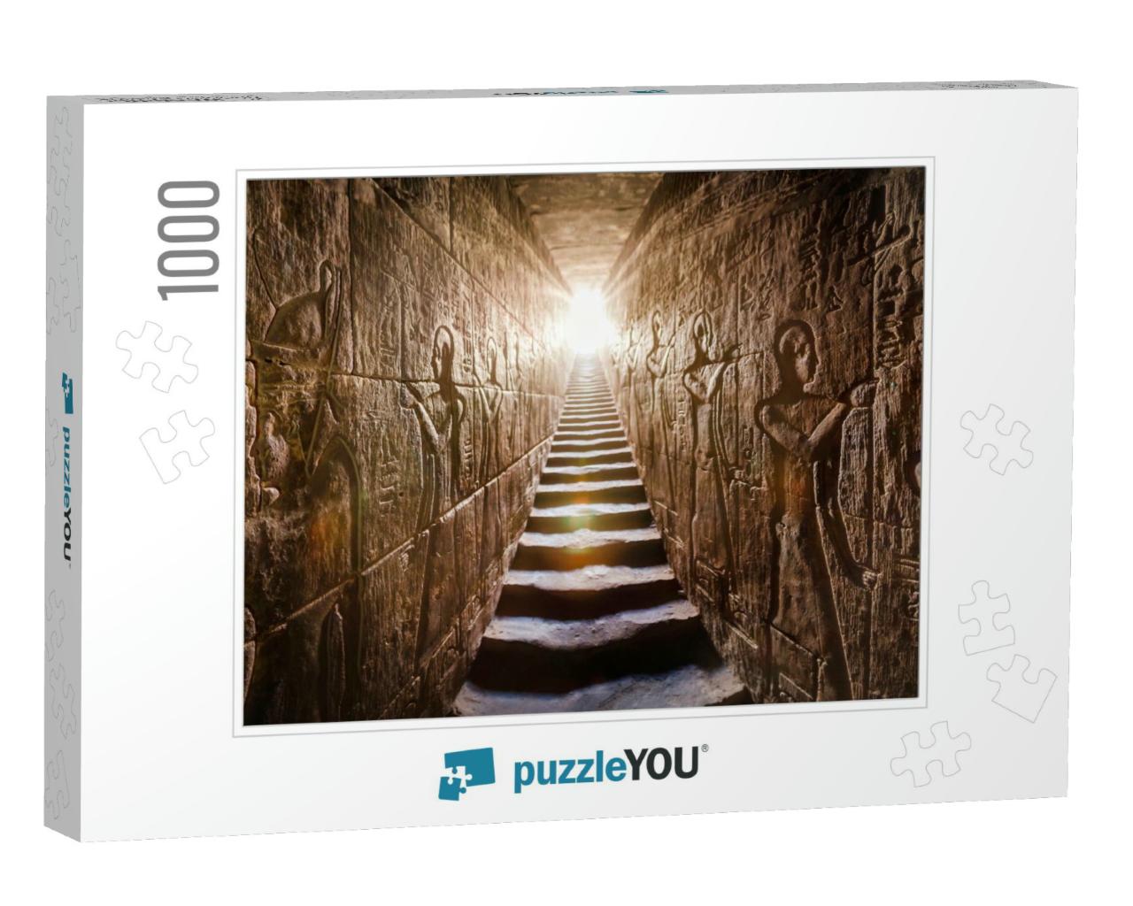 Egypt Edfu Temple, Aswan. Passage Flanked by Two Glowing... Jigsaw Puzzle with 1000 pieces