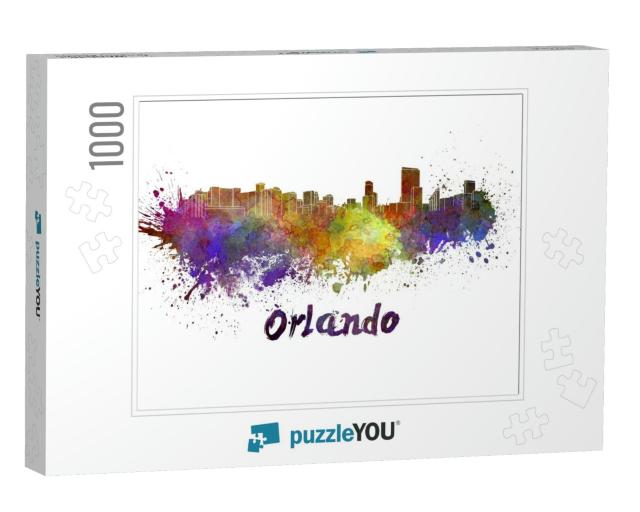 Orlando Skyline in Watercolor Splatters with Clipping Pat... Jigsaw Puzzle with 1000 pieces