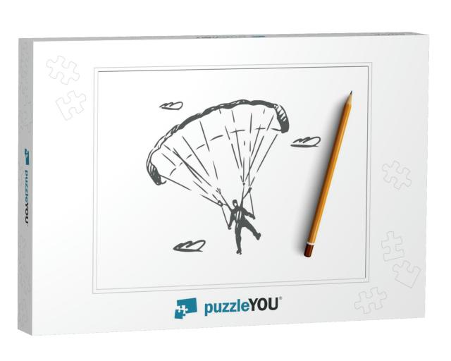 Parachutist, Extreme, Skydiving, Sport, Fly Concept. Hand... Jigsaw Puzzle