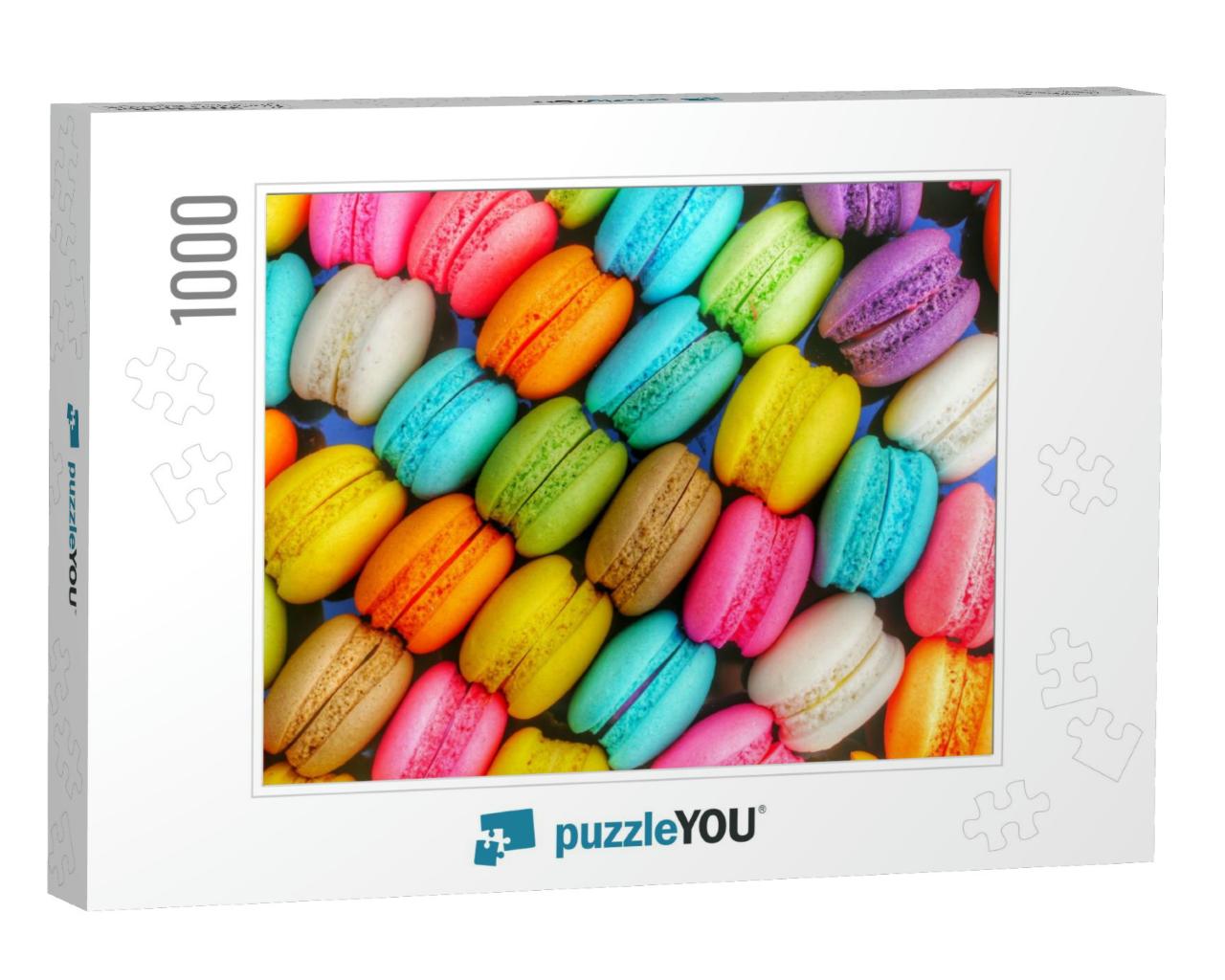 Close Up Colorful Macarons Dessert with Vintage Pastel To... Jigsaw Puzzle with 1000 pieces