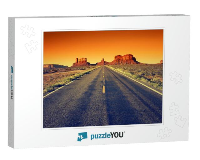 Road to Monument Valley At Sunset, Usa... Jigsaw Puzzle