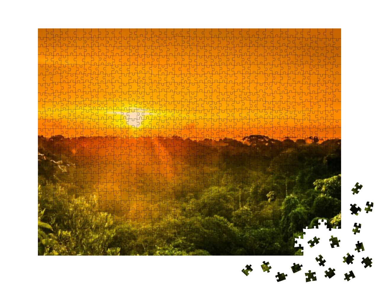 View on Sunset Over the Trees of the Rain Forest in Brazi... Jigsaw Puzzle with 1000 pieces