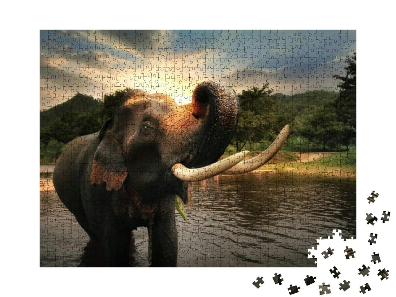 Wild Elephant in the Beautiful Forest At Kanchanaburi Pro... Jigsaw Puzzle with 1000 pieces
