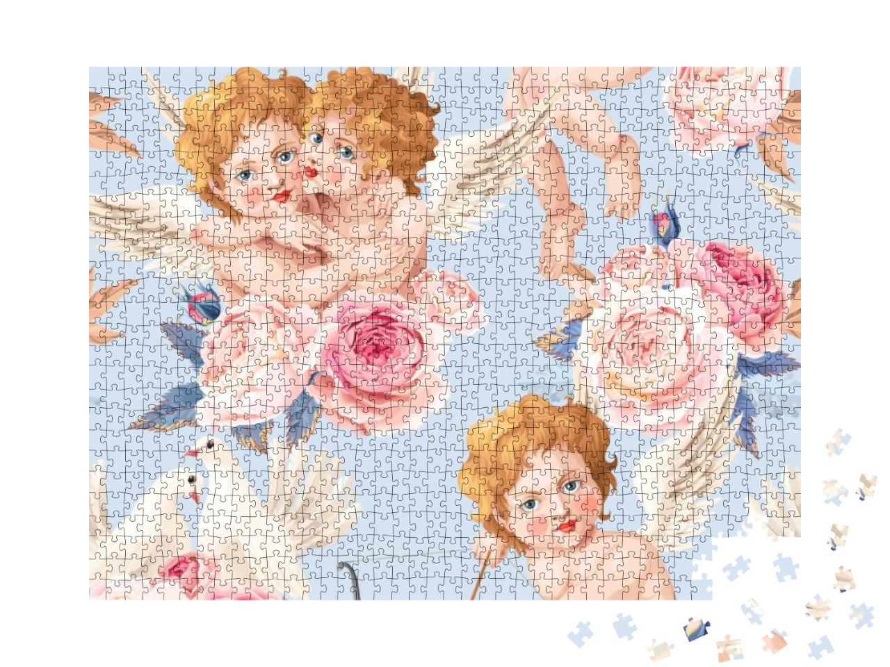 Valentines Day Seamless with Roses & Cupid... Jigsaw Puzzle with 1000 pieces