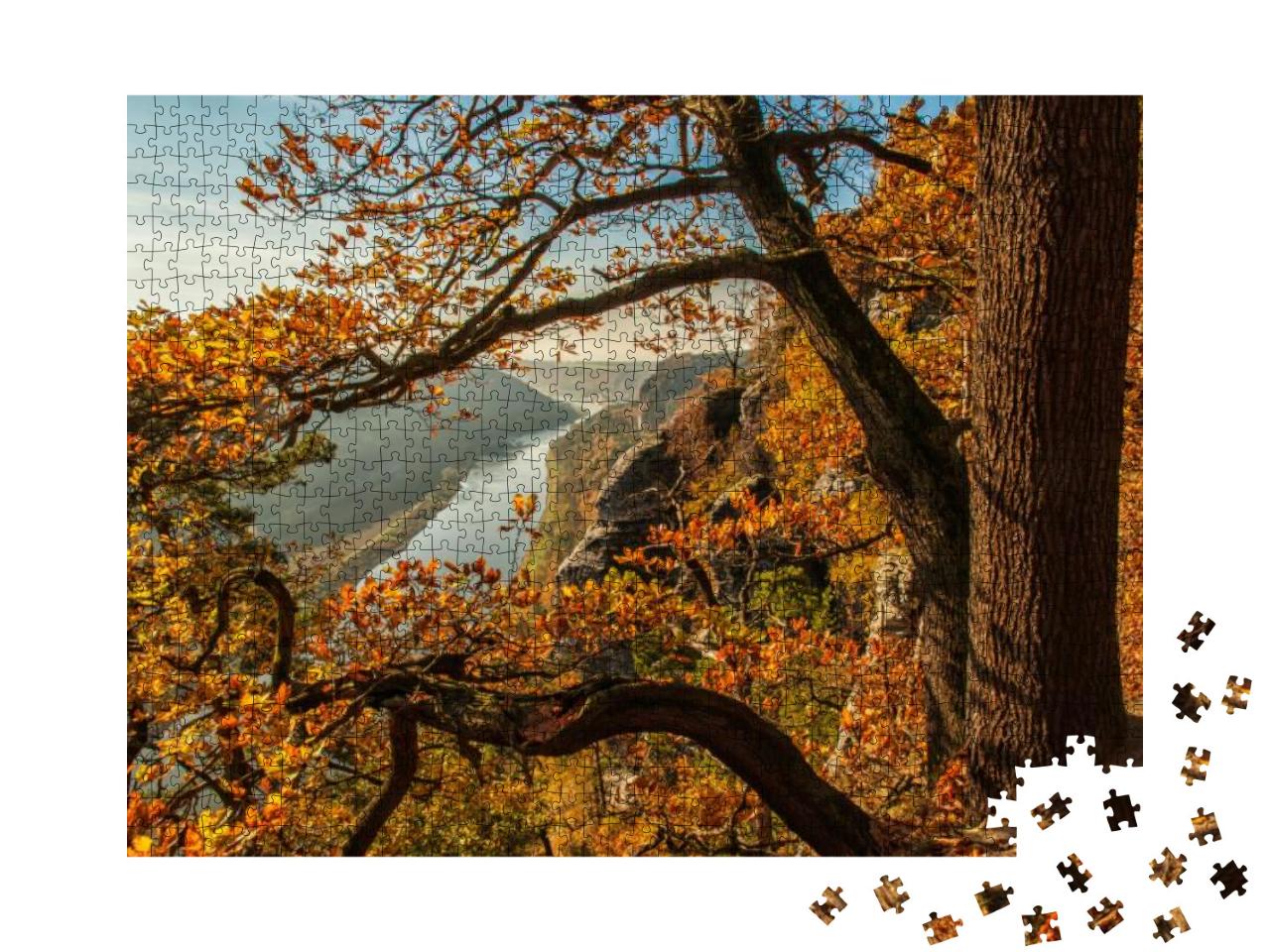 The Elbe in the Elbe Sandstone Mountains Near the Bastei... Jigsaw Puzzle with 1000 pieces