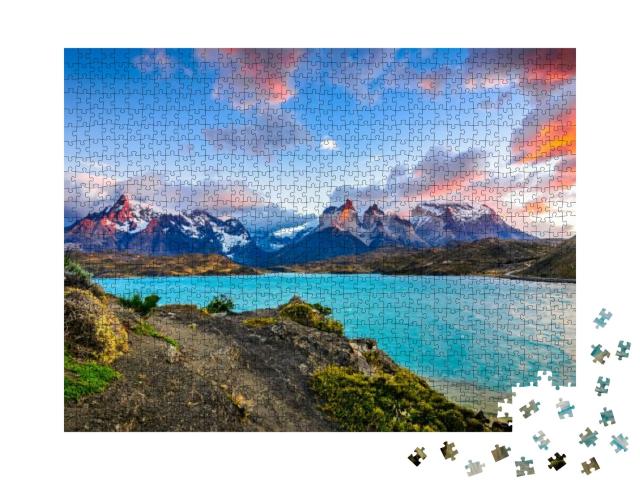 Torres Del Paine Over the Pehoe Lake, Patagonia, Chile -... Jigsaw Puzzle with 1000 pieces