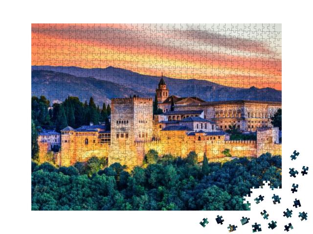 Alhambra of Granada, Spain. Alhambra Fortress At Sunset... Jigsaw Puzzle with 1000 pieces
