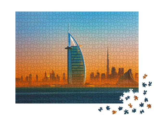 Dubai - Amazing City Center Skyline & Famous Jumeirah Bea... Jigsaw Puzzle with 1000 pieces