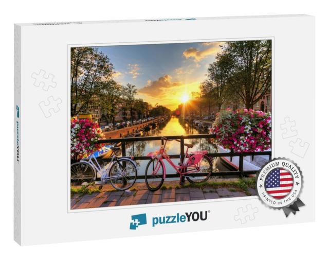 Beautiful Sunrise Over Amsterdam, the Netherlands, with F... Jigsaw Puzzle