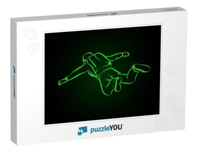 Skydiver Jumps with Open Arms. Neon Vector Illustration P... Jigsaw Puzzle