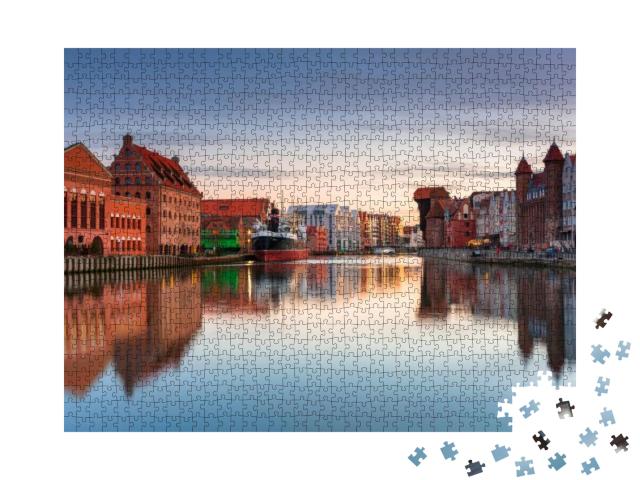 Gdansk with Beautiful Old Town Over Motlawa River At Suns... Jigsaw Puzzle with 1000 pieces