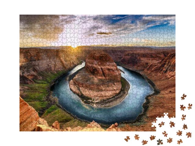 Sunset Moment At Horseshoe Bend Grand Canyon National Par... Jigsaw Puzzle with 1000 pieces