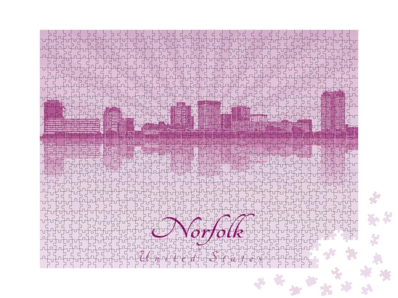 Norfolk Skyline in Purple Radiant Orchid in Editable Vect... Jigsaw Puzzle with 1000 pieces