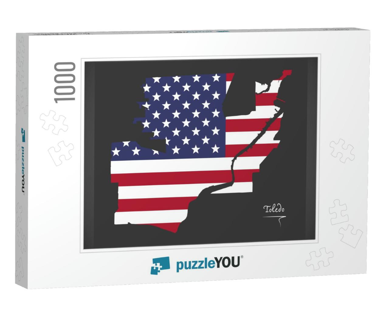 Toledo Ohio Map with American National Flag Illustration... Jigsaw Puzzle with 1000 pieces